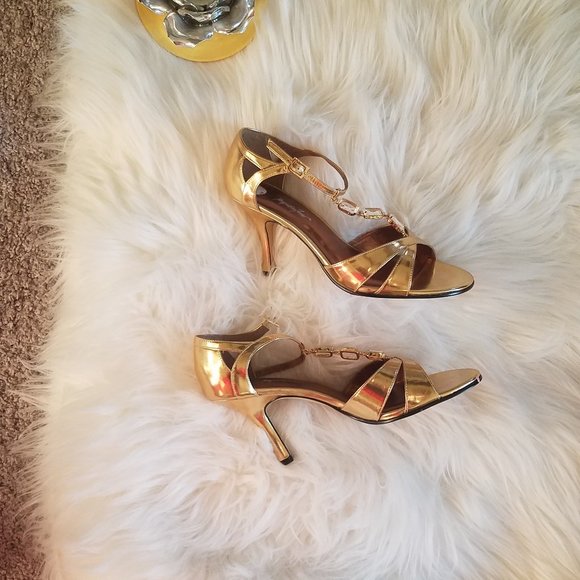 NWT Jacqueline Ferrer Gold Ankle Strap sandas 7.5 - Picture 3 of 5